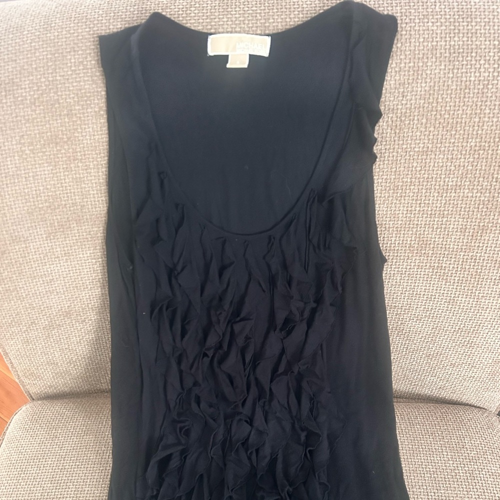 Michael by Michael Kors Black Cotton Sleeveless Ruffle Tank Top Small